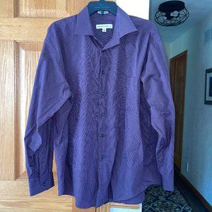 Pronto-Uomo XL Non Iron Purple White Checkered Casual Dress Shirt